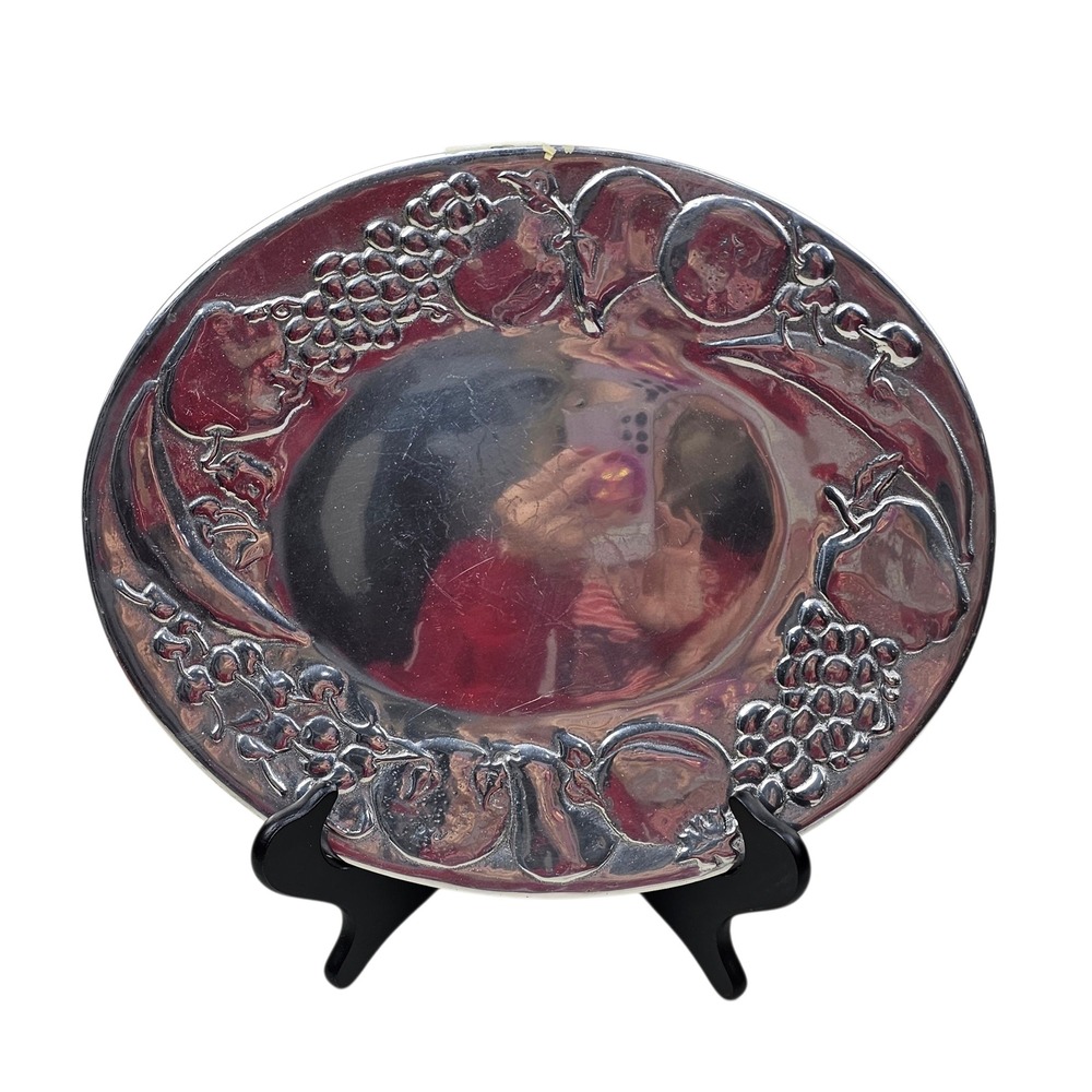 Elegant Vintage Metal Plate‎ Embossed Fruit Design Decorative Collectible